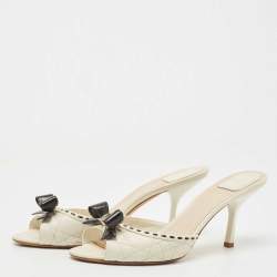 Pre Owned Dior Off White Quilted Leather CD Bow Slide Sandals Size 42