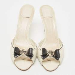 Pre Owned Dior Off White Quilted Leather CD Bow Slide Sandals Size 42