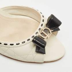 Pre Owned Dior Off White Quilted Leather CD Bow Slide Sandals Size 42