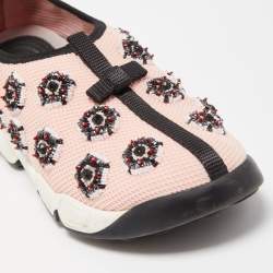 Pre Owned Dior Pink Mesh Fusion Crystal Embellished Sneakers Size 37.5