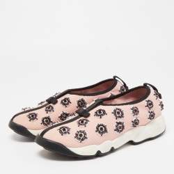 Pre Owned Dior Pink Mesh Fusion Crystal Embellished Sneakers Size 37.5