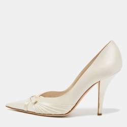 Pre Owned Dior Off White Satin Bow Pointed Toe Pumps Size 39.5