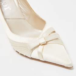 Pre Owned Dior Off White Satin Bow Pointed Toe Pumps Size 39.5