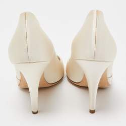 Pre Owned Dior Off White Satin Bow Pointed Toe Pumps Size 39.5