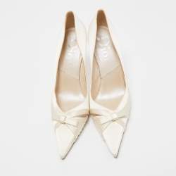 Pre Owned Dior Off White Satin Bow Pointed Toe Pumps Size 39.5