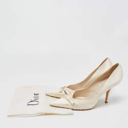 Pre Owned Dior Off White Satin Bow Pointed Toe Pumps Size 39.5