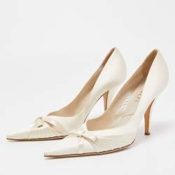 Pre Owned Dior Off White Satin Bow Pointed Toe Pumps Size 39.5
