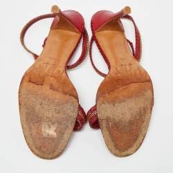Dior Red Python Embossed Leather Chain Ankle Strap Sandals Size 39.5