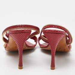 Dior Red Python Embossed Leather Chain Ankle Strap Sandals Size 39.5
