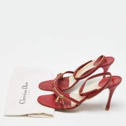 Dior Red Python Embossed Leather Chain Ankle Strap Sandals Size 39.5