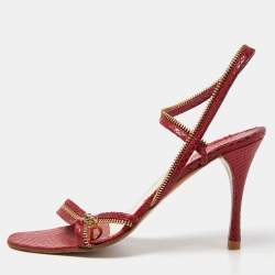 Dior Red Python Embossed Leather Chain Ankle Strap Sandals Size 39.5