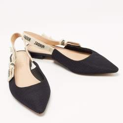 Dior Black Technical Fabric J'adior Slingback Flats Size 36.5