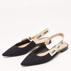 Dior Black Technical Fabric J'adior Slingback Flats Size 36.5