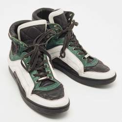 Dior Tricolor Cannage Leather and Satin High Top Sneakers Size 39