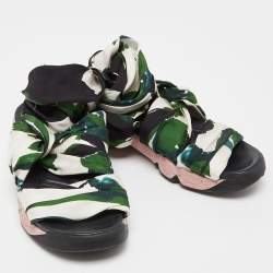 Dior Multicolor Printed Satin Brooklyn Wrap Around Sandals Size 36