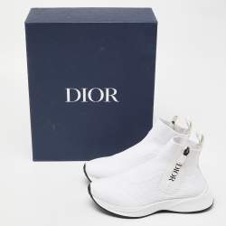 Pre Owned Dior White Knit Fabric B25 High Top Sneakers Size 36