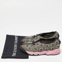 Pre Owned Dior Grey Embellished Mesh Fusion Sneakers Size 34.5