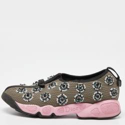 Pre Owned Dior Grey Embellished Mesh Fusion Sneakers Size 34.5
