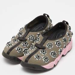 Pre Owned Dior Grey Embellished Mesh Fusion Sneakers Size 34.5