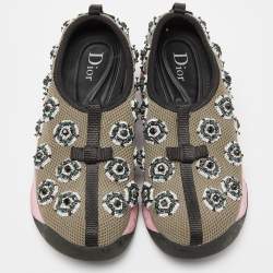 Pre Owned Dior Grey Embellished Mesh Fusion Sneakers Size 34.5