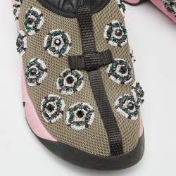 Pre Owned Dior Grey Embellished Mesh Fusion Sneakers Size 34.5