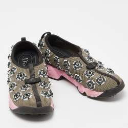 Pre Owned Dior Grey Embellished Mesh Fusion Sneakers Size 34.5