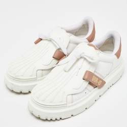 Pre Owned Dior  White/Beige Leather Dior ID Lace Up Sneakers Size 40.5