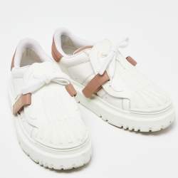 Pre Owned Dior  White/Beige Leather Dior ID Lace Up Sneakers Size 40.5