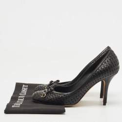 Dior Black Woven Leather CD Charm Bow Pumps Size 38.5