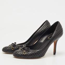 Dior Black Woven Leather CD Charm Bow Pumps Size 38.5