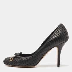 Dior Black Woven Leather CD Charm Bow Pumps Size 38.5