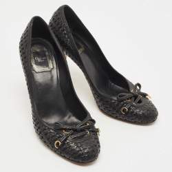 Dior Black Woven Leather CD Charm Bow Pumps Size 38.5