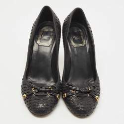 Dior Black Woven Leather CD Charm Bow Pumps Size 38.5