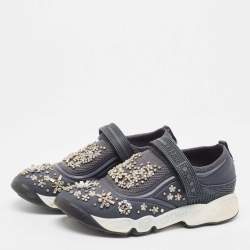 Pre Owned Dior Grey Mesh and Fabric Crystal Embellished Fusion Sneakers Size 36