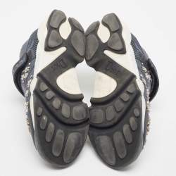 Pre Owned Dior Grey Mesh and Fabric Crystal Embellished Fusion Sneakers Size 36