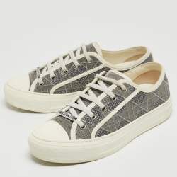 Pre Owned Dior Grey/White Embroidered Cannage Canvas Walk'n'Dior Sneakers Size 38