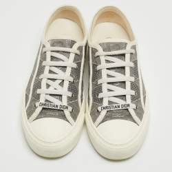 Pre Owned Dior Grey/White Embroidered Cannage Canvas Walk'n'Dior Sneakers Size 38