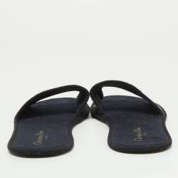 Dior Blue/Beige Fabric Oblique Chez Moi Flat Slide Sandals 41