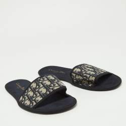 Dior Blue/Beige Fabric Oblique Chez Moi Flat Slide Sandals 41