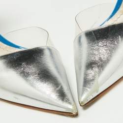 Pre Owned Dior Blue/Silver Patent Leather D'orsay Pumps Size 40