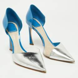 Pre Owned Dior Blue/Silver Patent Leather D'orsay Pumps Size 40