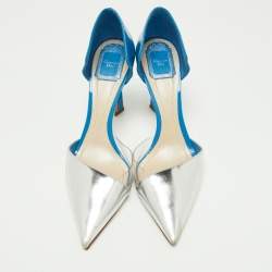 Pre Owned Dior Blue/Silver Patent Leather D'orsay Pumps Size 40