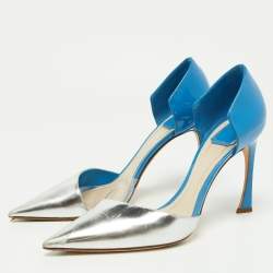 Pre Owned Dior Blue/Silver Patent Leather D'orsay Pumps Size 40