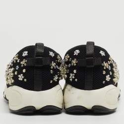 Pre Owned Dior Black Mesh Fusion Crystal Embellished Low Top Sneakers Size 38