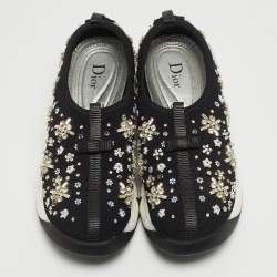 Pre Owned Dior Black Mesh Fusion Crystal Embellished Low Top Sneakers Size 38