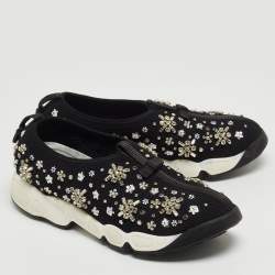 Pre Owned Dior Black Mesh Fusion Crystal Embellished Low Top Sneakers Size 38