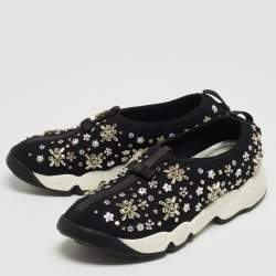 Pre Owned Dior Black Mesh Fusion Crystal Embellished Low Top Sneakers Size 38