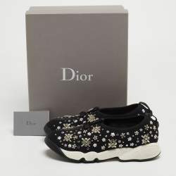 Pre Owned Dior Black Mesh Fusion Crystal Embellished Low Top Sneakers Size 38