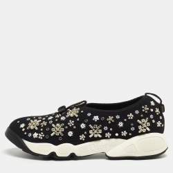 Pre Owned Dior Black Mesh Fusion Crystal Embellished Low Top Sneakers Size 38