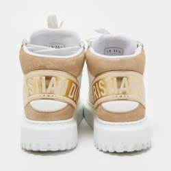 Pre Owned Dior White/Gold Leather and Fabric D-Player High Top Sneakers Size 35.5
